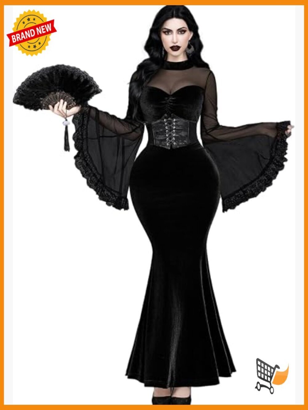 Gothic Mermaid Prom Dress Mock Neck Long Sleeve Velvet Maxi Party Gown